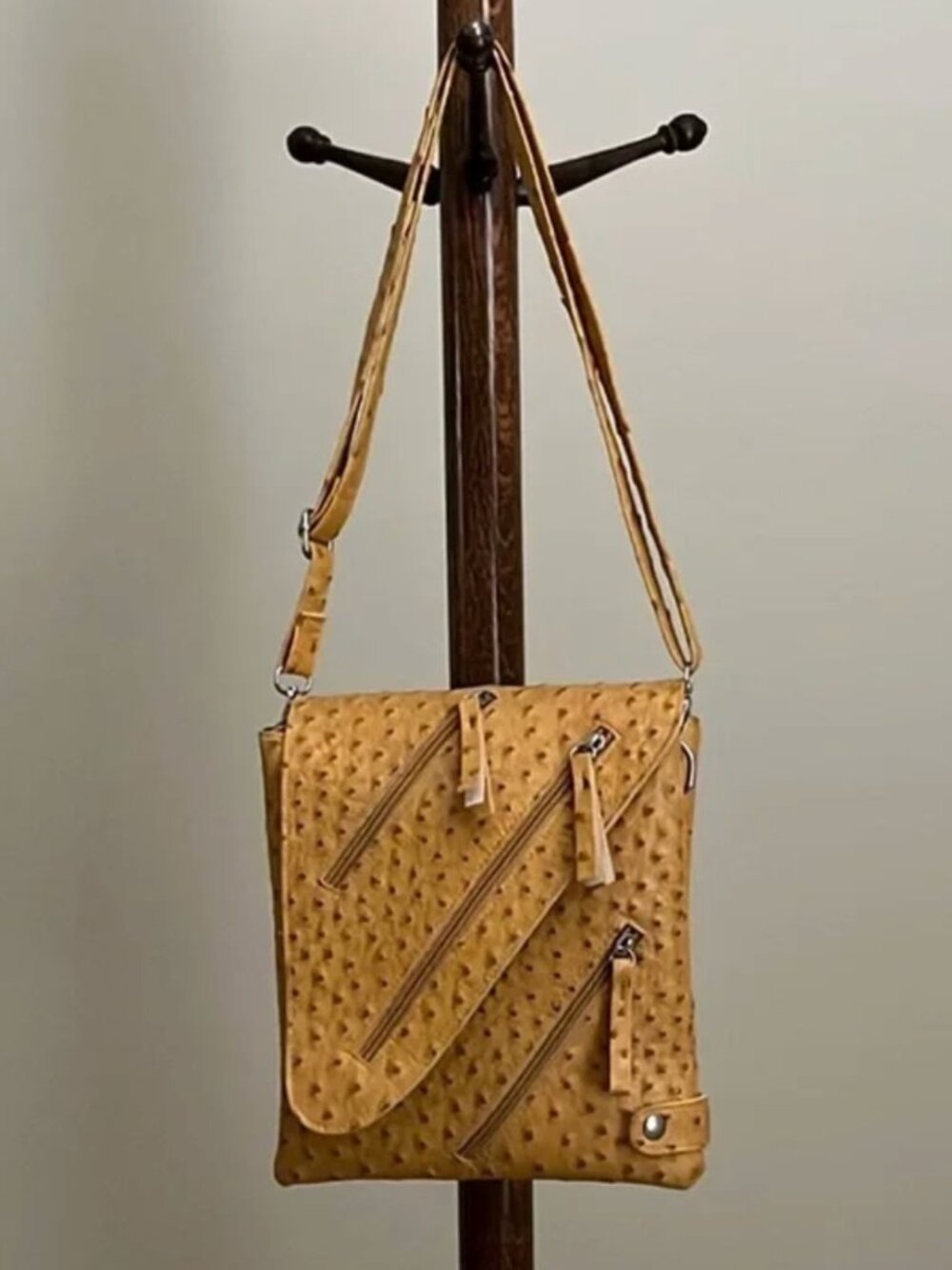 Vegan Leather Crossbody Bag - Mustard Tan - EUC